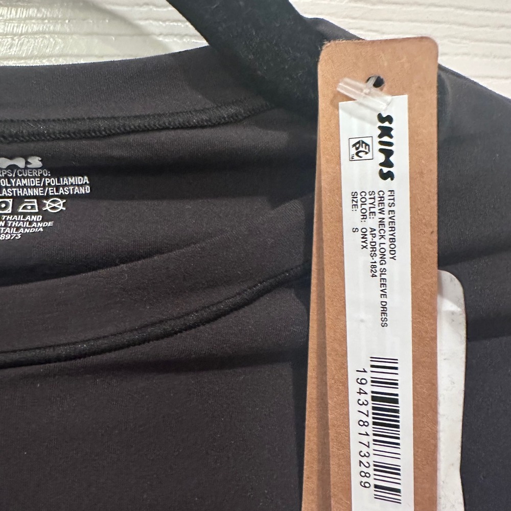 New S SKIMS Fits Everybody Crew Neck Long Sleeve‎ Maxi Dress Onyx Black Small - Picture 4 of 6